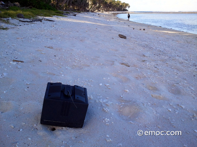 TV abandoned on the beach of Pukapuka